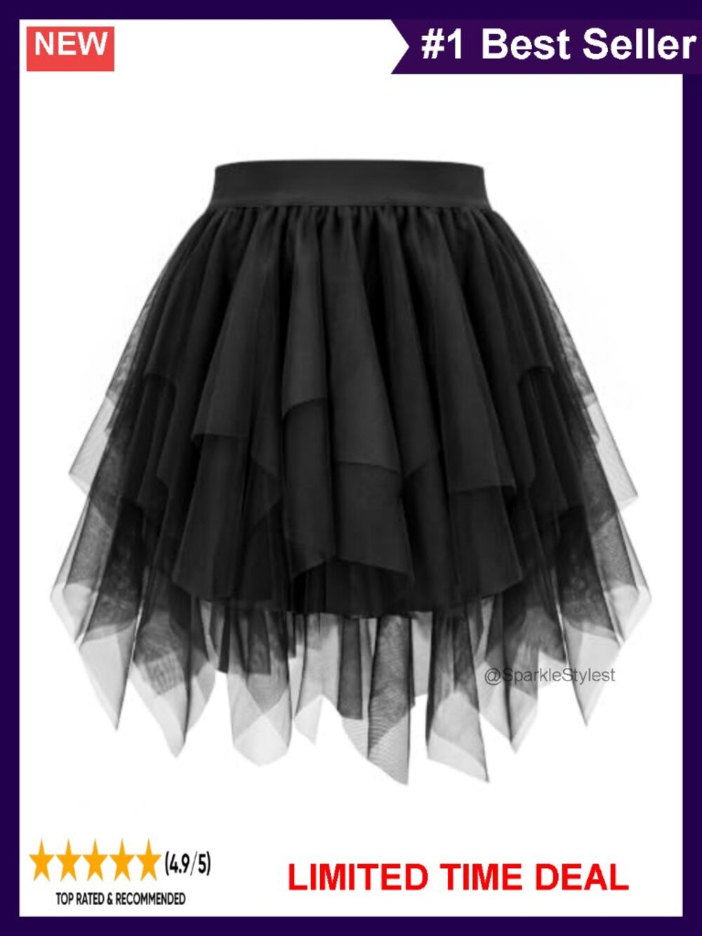Women's Tulle Mini Skirt Asymmetrical Layered A-Line High Waist